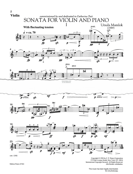 Produktgalerie: Seite 1 von 1 Sonata For Violin And Piano, Ursula Mamlok, Klavier, Violine