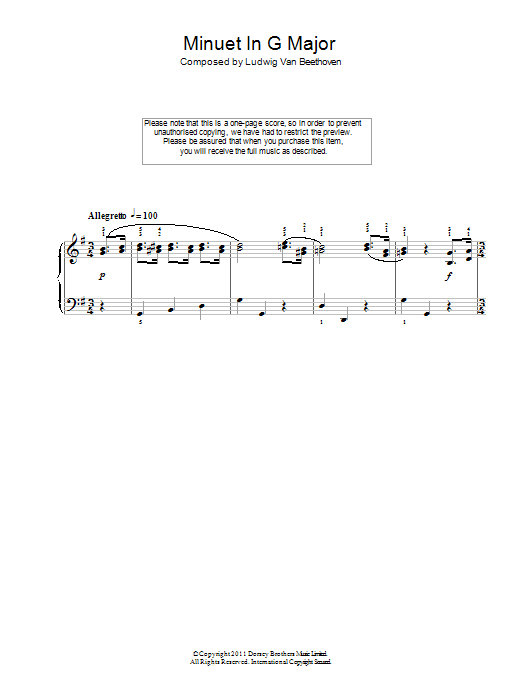 Product gallery: Page 1 of 1 Minuet In G Major, Ludwig Van Beethoven