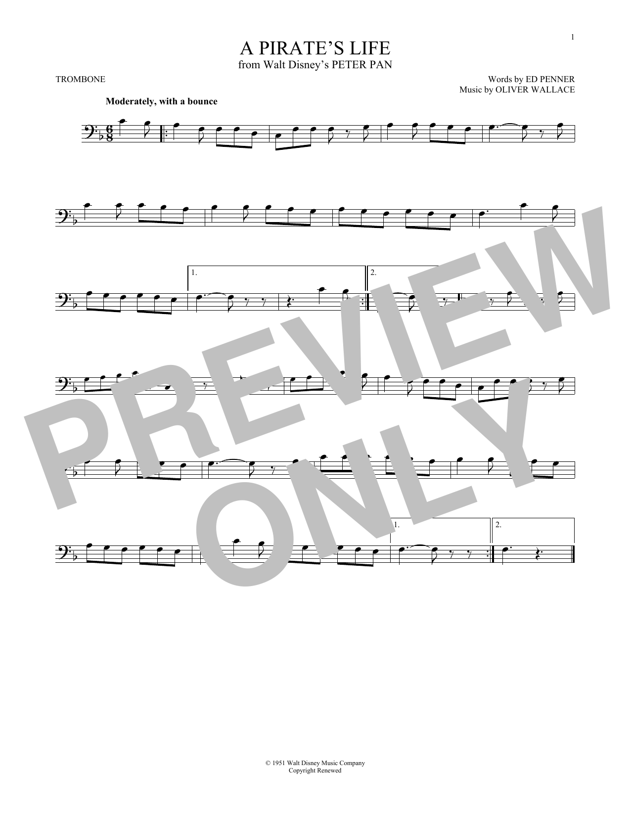 Product gallery: Page 1 of 1 A Pirate's Life (from Peter Pan), Oliver Wallace & Ed Penner