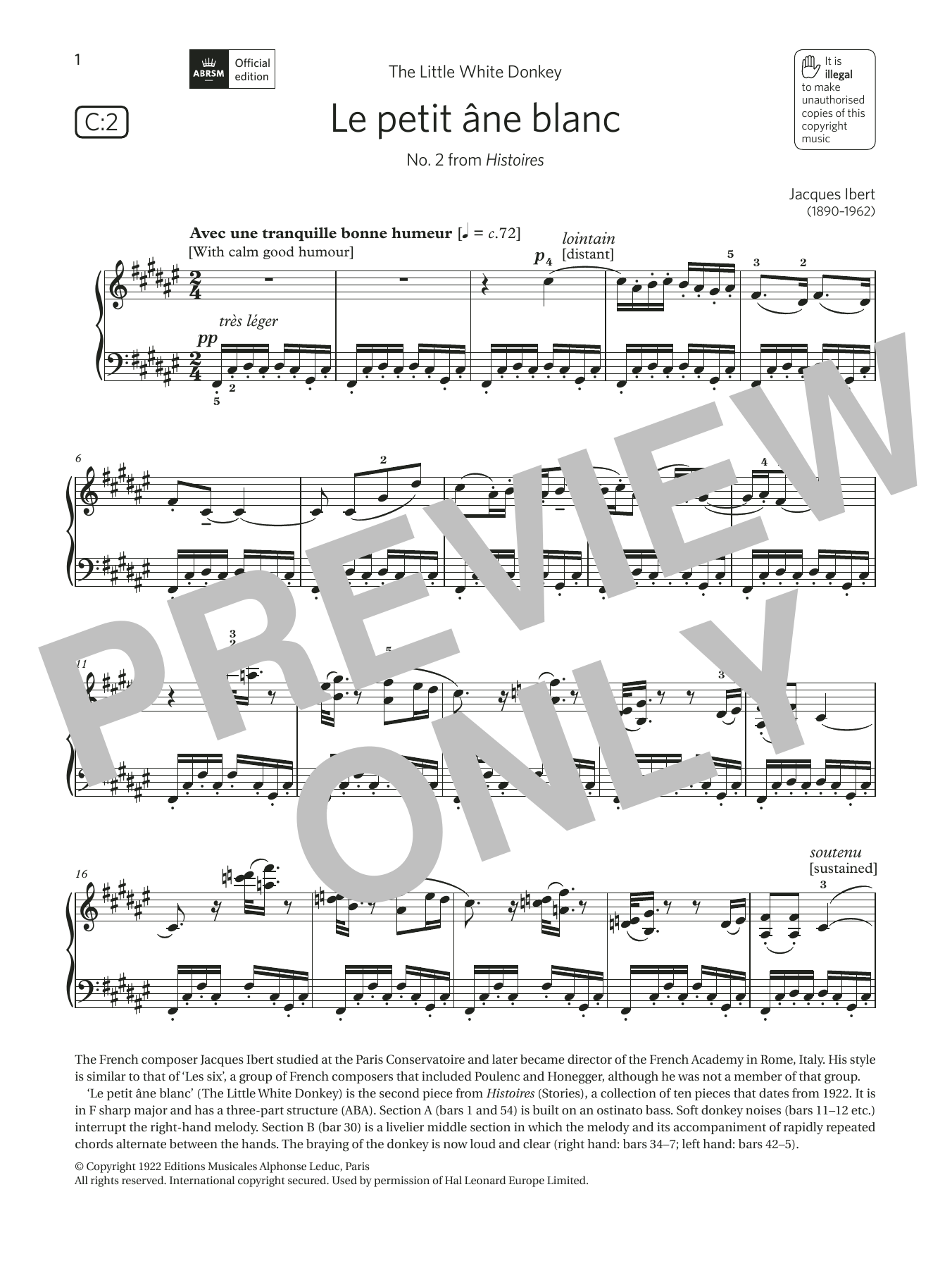 Produktbild zu: Le petit âne blanc (Grade 7, list C2, from the ABRSM Piano Syllabus 2021 & 2022)