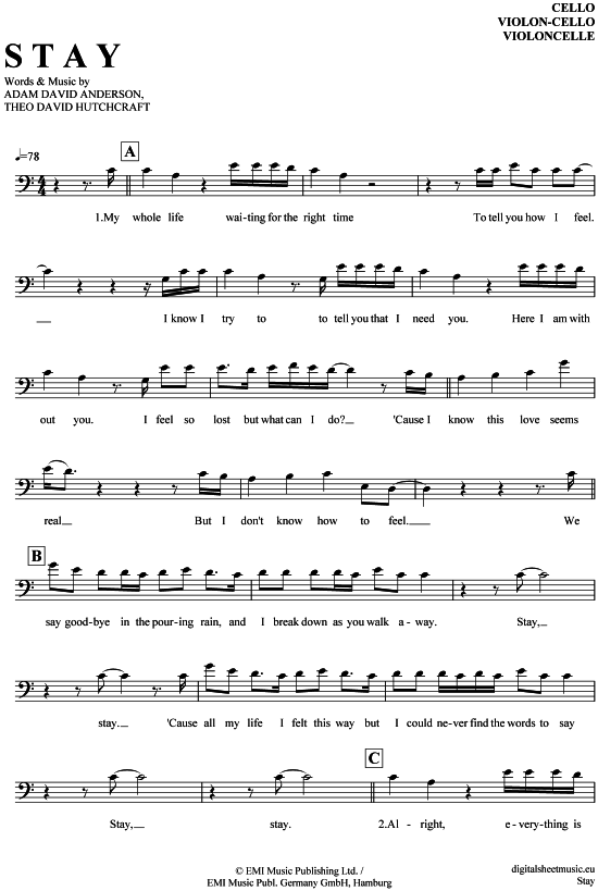 Produktgalerie: Seite 1 von 4 Stay , Hurts, (Violon-Cello)