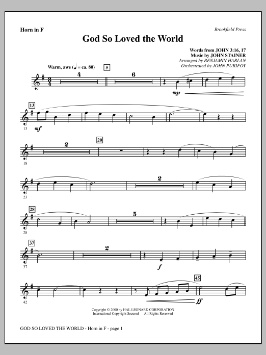 Produktbild zu: God So Loved The World Chamber Orchestra - F Horn