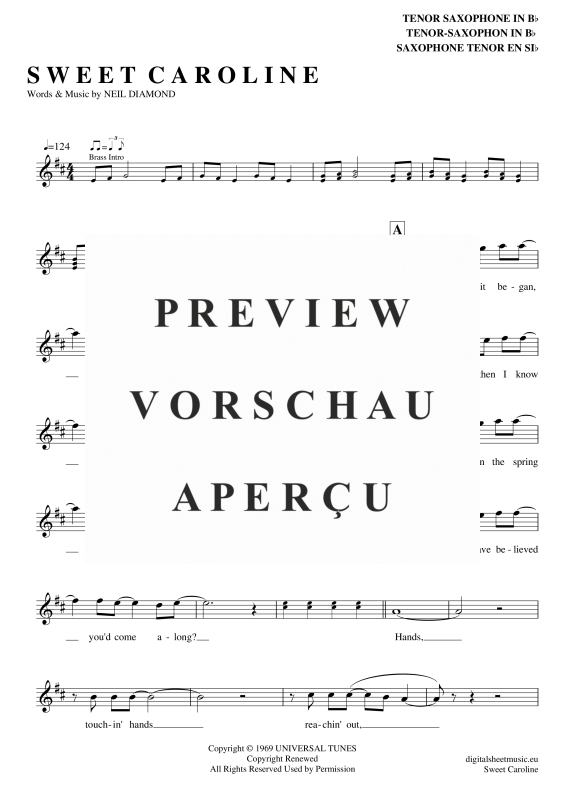 Product gallery: Page 2 of 4 Sweet Caroline , Diamond, Neil, Tenor Saxophone