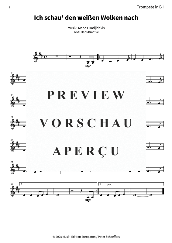 Produktgalerie: Seite 9 von 11 Ich schau´ den weißen Wolken nach, Nana Mouskouri, (Blechbläserquintett)