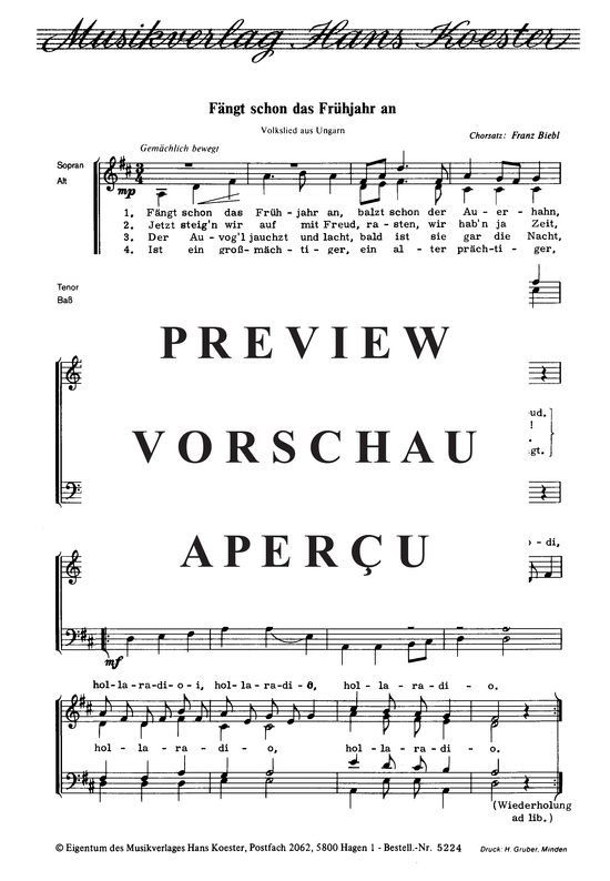 Product picture to: Fängt schon das Frühjahr an Volkslied (Satz: Franz Biebl)