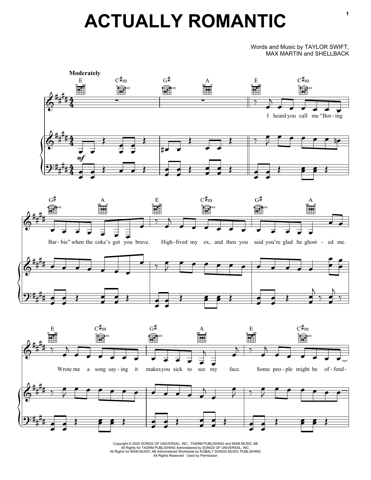 Produktgalerie: Seite 1 von 1 Actually Romantic, Taylor Swift, Gesang, Gitarre, Klavier