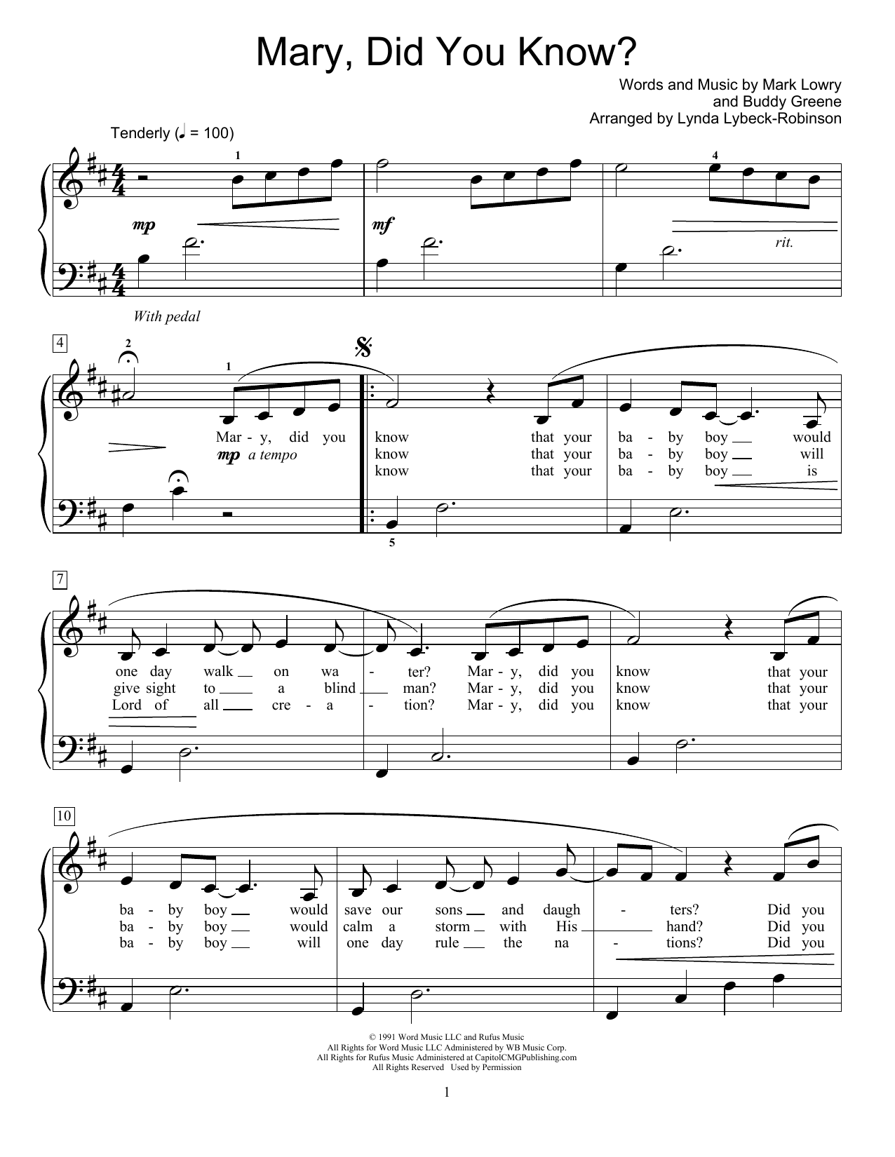 Produktgalerie: Seite 1 von 1 Mary, Did You Know? (arr. Lynda Lybeck-Robinson), Mark Lowry, Klavier