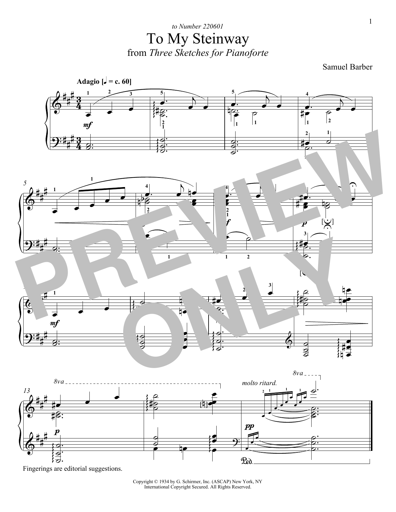 Product gallery: Page 1 of 1 To My Steinway, Samuel Barber