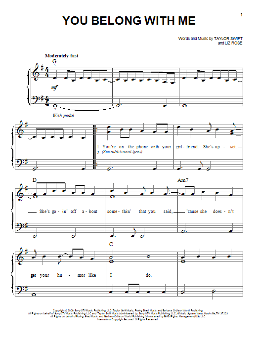 Produktgalerie: Seite 1 von 1 You Belong With Me, Taylor Swift, Klavier