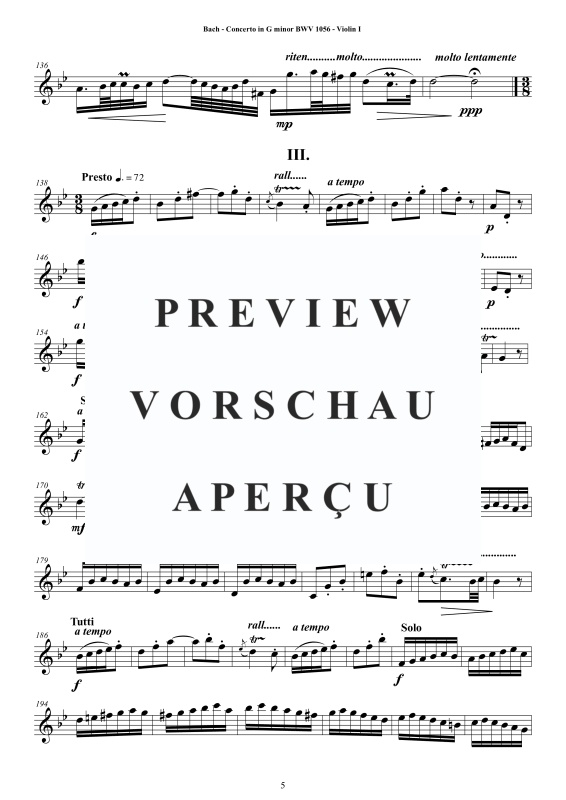 Product gallery: Page 6 of 11 Concerto in G-Moll BWV 1056, , String Quartet - Individual Parts