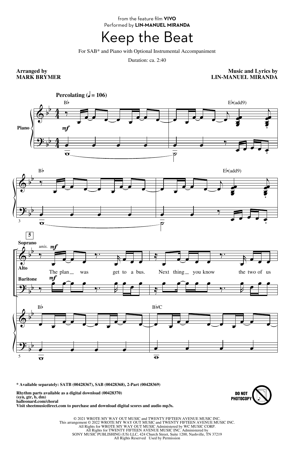 Product picture to: Keep The Beat (from Vivo) (arr. Mark Brymer)