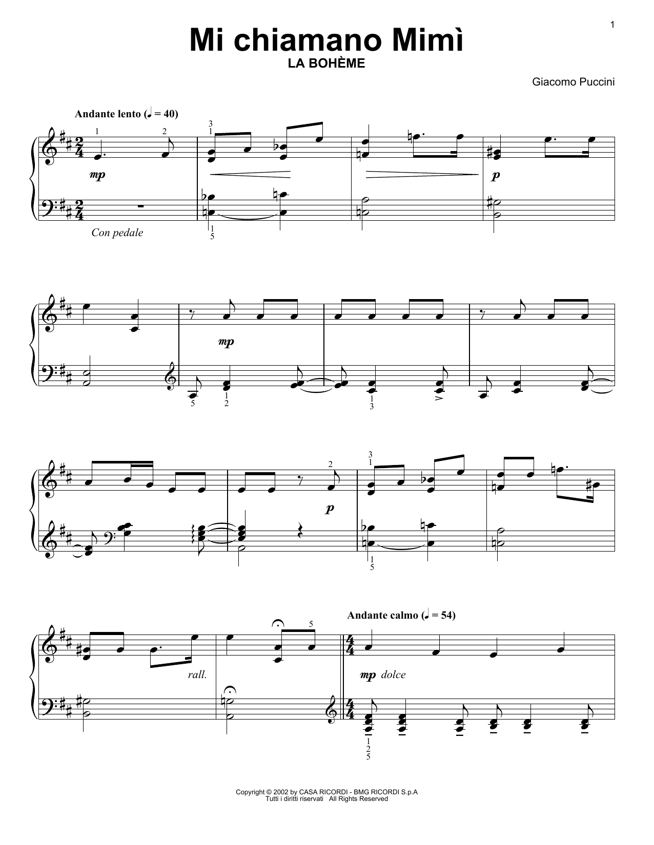 Produktgalerie: Seite 1 von 1 Mi Chiamano Mimi, Giacomo Puccini, Klavier