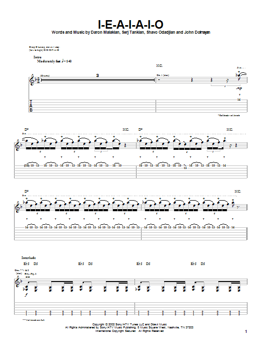 Produktgalerie: Seite 1 von 1 I-E-A-I-A-I-O, System Of A Down, Gitarre