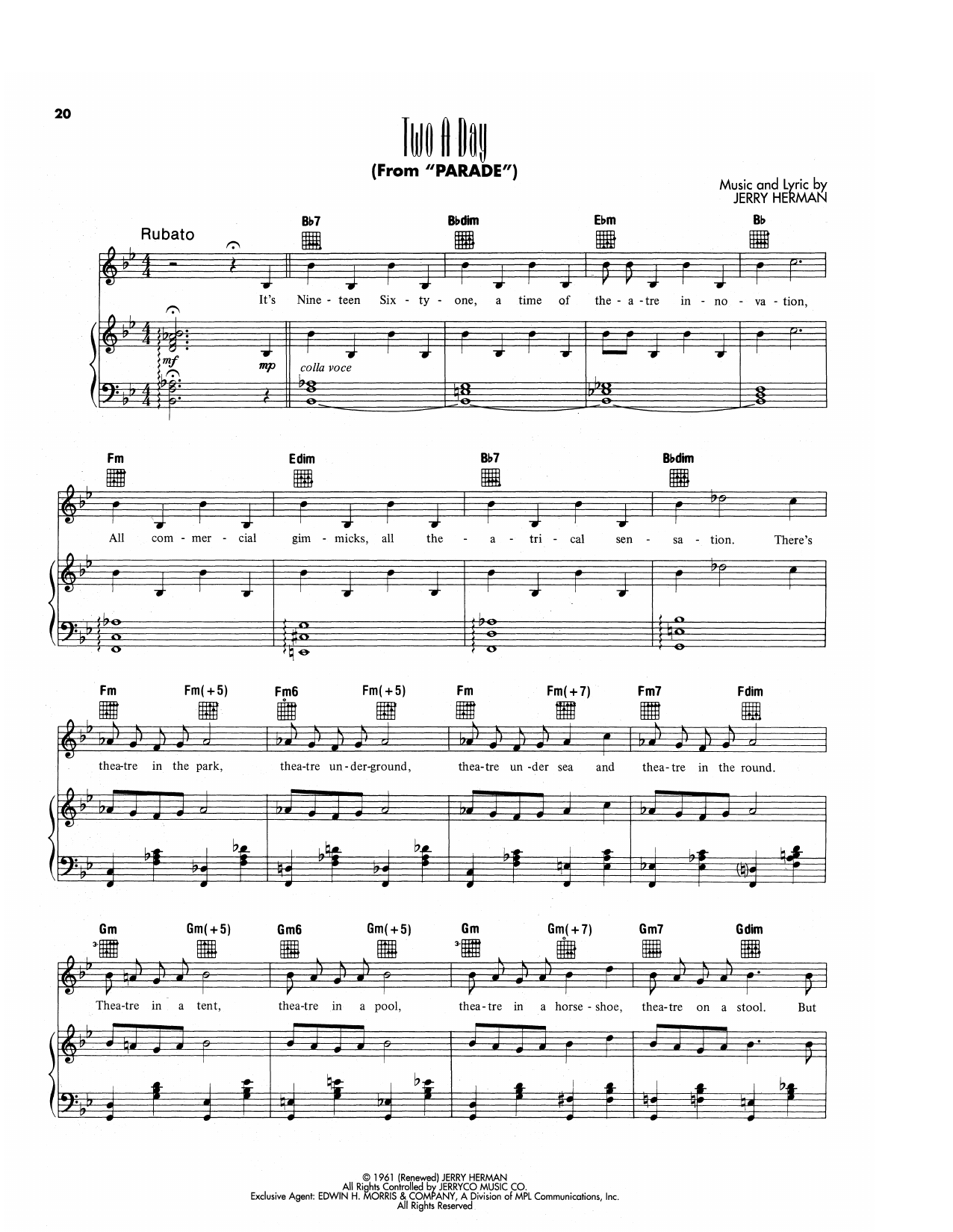 Produktgalerie: Seite 1 von 1 Two A Day (from Parade), Jerry Herman, Gesang, Gitarre, Klavier