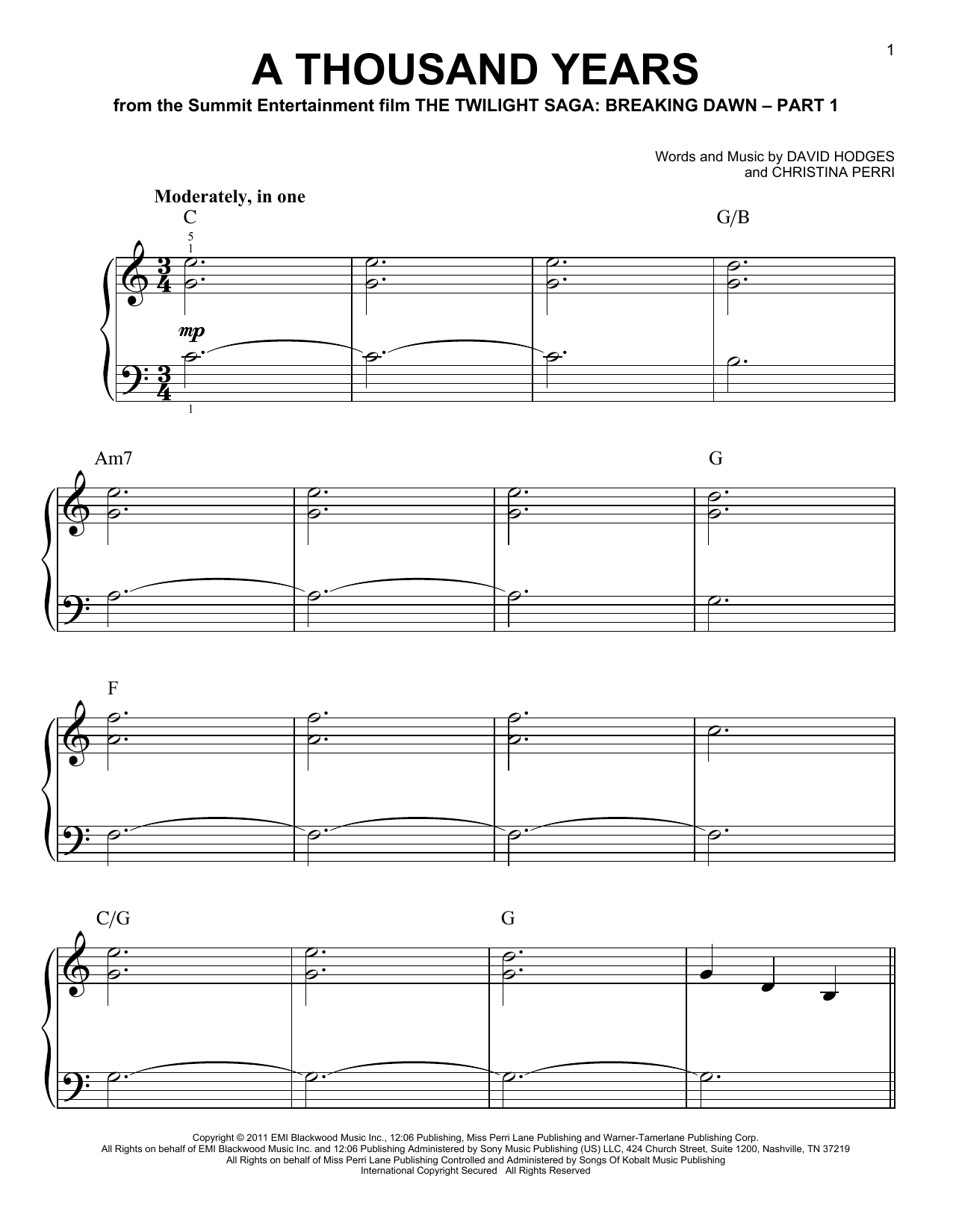 Produktgalerie: Seite 1 von 1 A Thousand Years, Christina Perri, Klavier