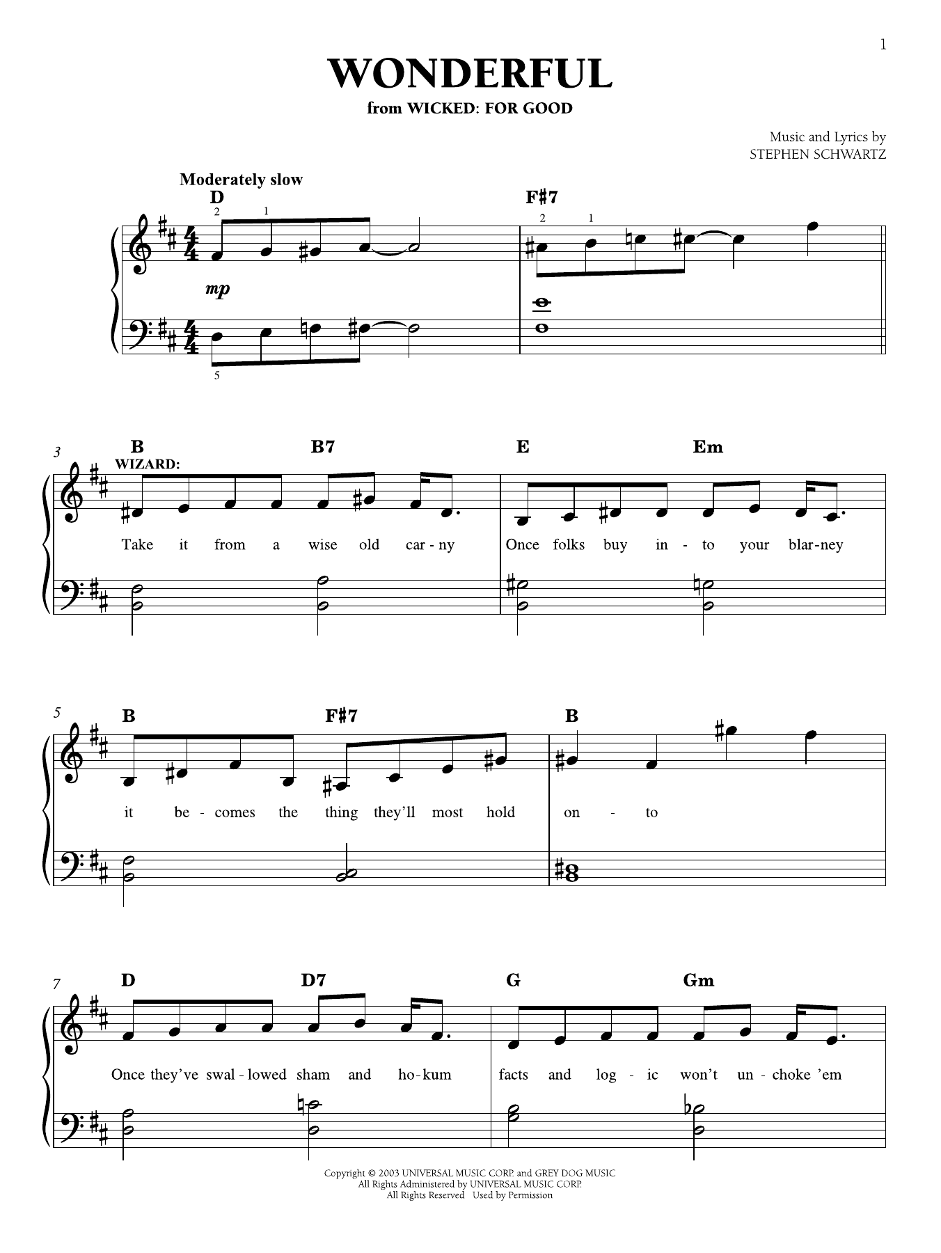 Produktgalerie: Seite 1 von 1 Wonderful (from Wicked: For Good), Stephen Schwartz, Klavier