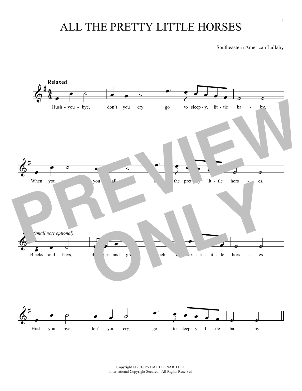 Product gallery: Page 1 of 1 All The Pretty Little Horses, Southeastern American Folksong