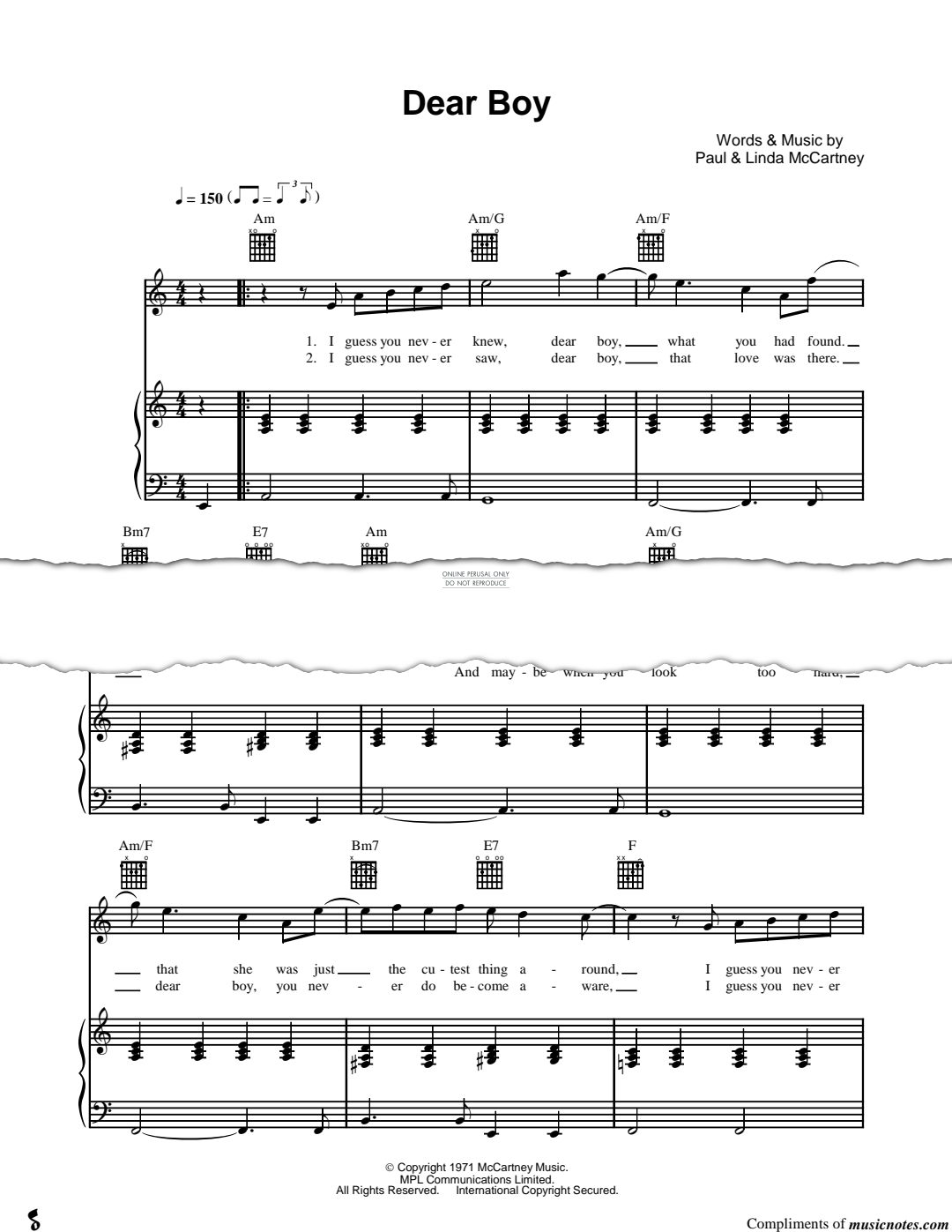 Produktgalerie: Seite 1 von 1 Dear Boy, Paul McCartney, Gesang, Gitarre, Klavier