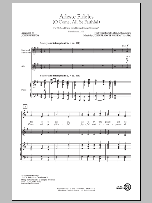 Product gallery: Page 1 of 1 O Come, All Ye Faithful (Adeste Fideles), John Purifoy