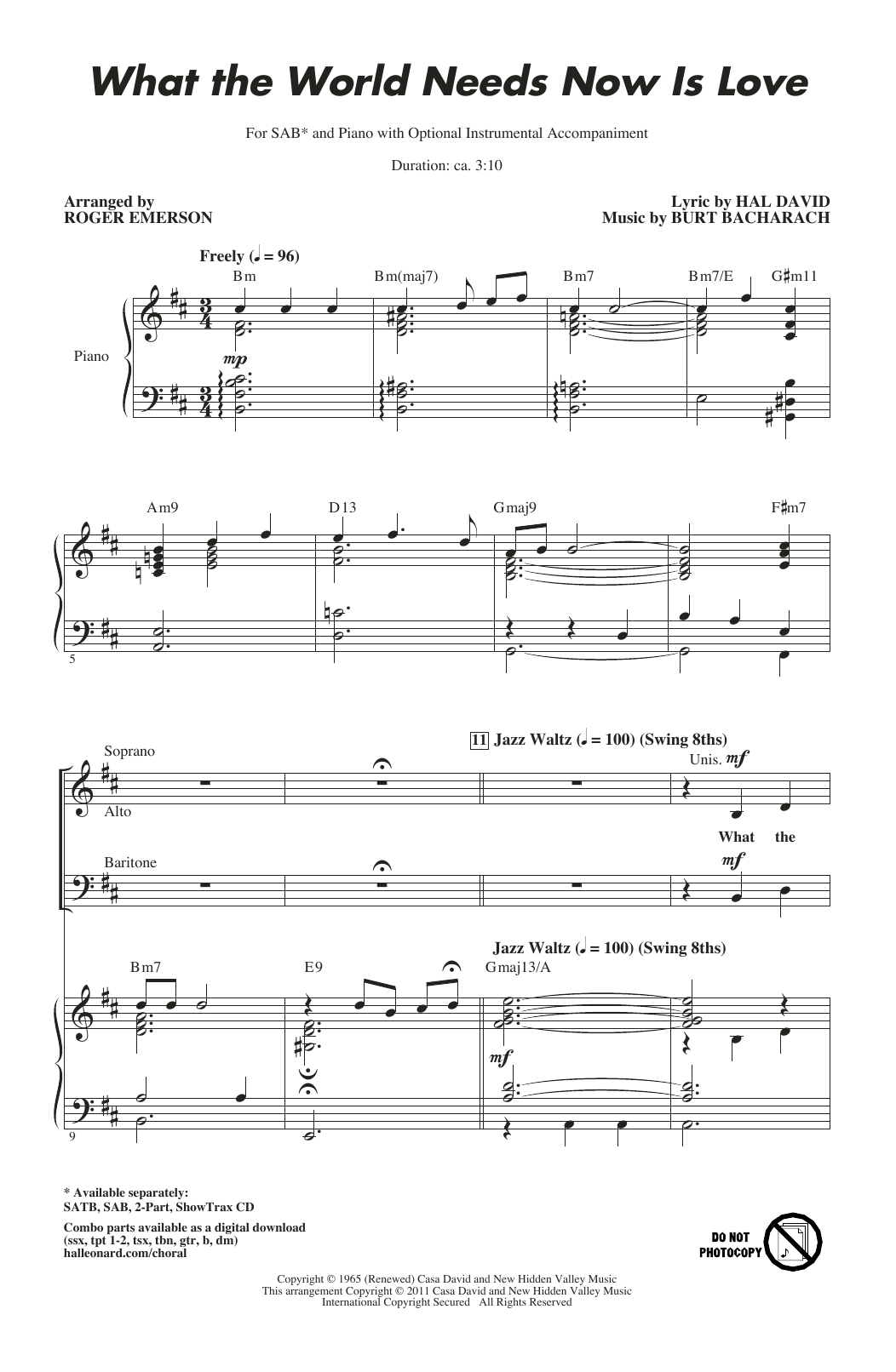 Produktbild zu: What The World Needs Now Is Love (arr. Roger Emerson)