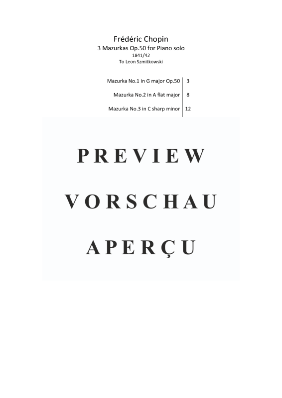 Produktgalerie: Seite 3 von 11 3 Mazurkas Op. 50 für Klavier - Vollständige Partituren, , Klavier Solo