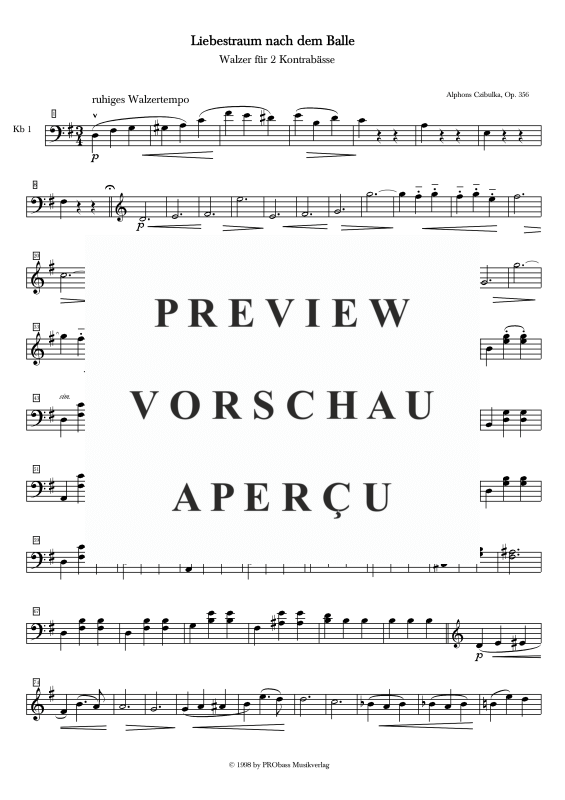 gallery: Liebestraum nach dem Balle - Walzer, , Double Bass 1 and 2 Single Parts