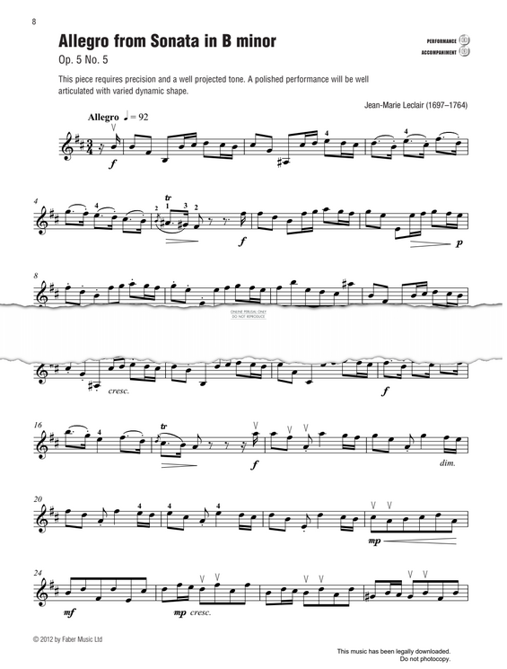 Produktgalerie: Seite 1 von 1 Allegro from 'Sonata in B minor' (Op. 5 No. 5), Jean-Marie Leclair, Klavier, Violine
