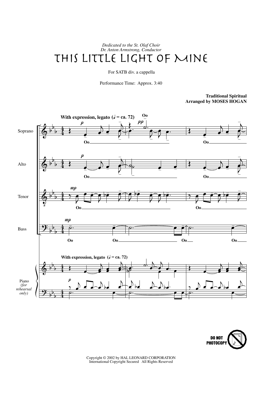 Product gallery: Page 1 of 1 This Little Light Of Mine (arr. Moses Hogan), African-American Spiritual