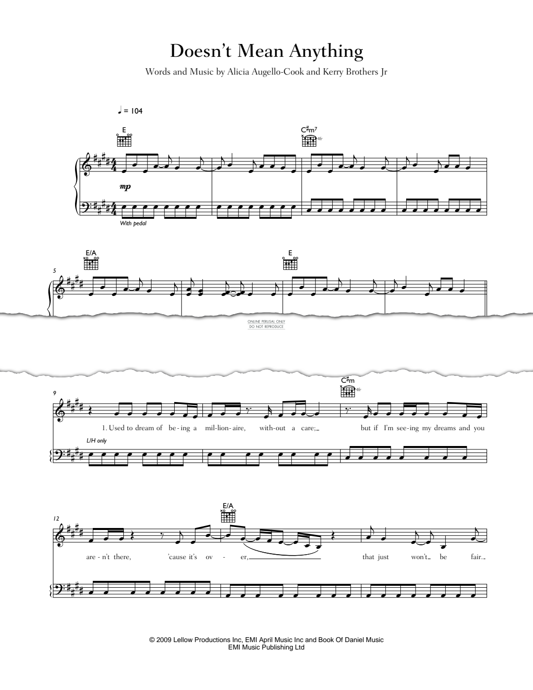 Produktgalerie: Seite 1 von 1 Doesn't Mean Anything, Alicia Keys, Gesang, Gitarre, Klavier