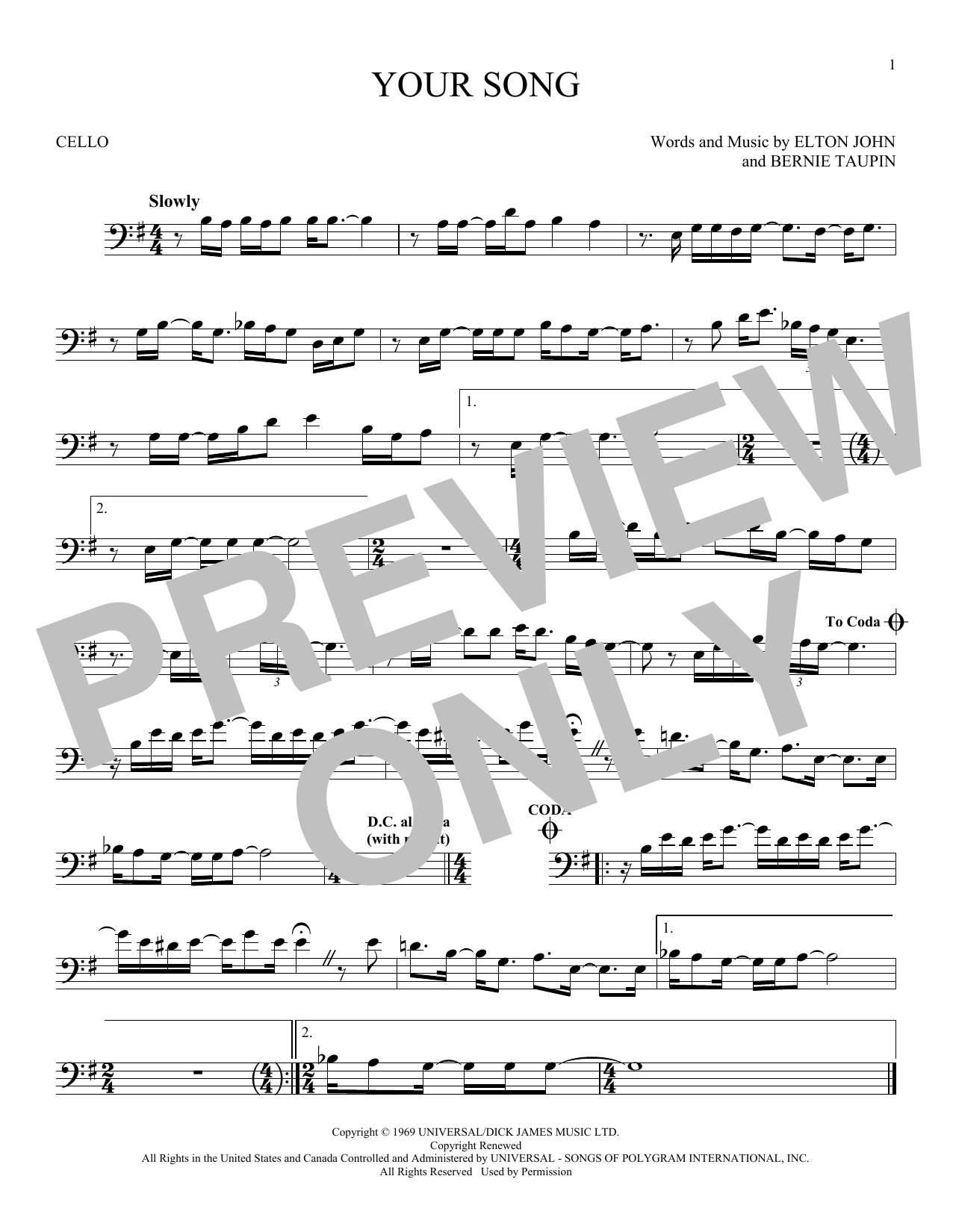 Produktgalerie: Seite 1 von 1 Your Song, Elton John, Violoncello