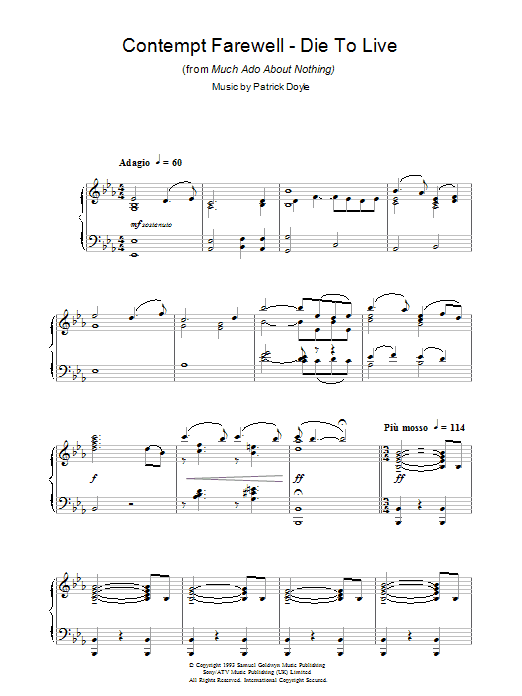 Product gallery: Page 1 of 1 Contempt Farewell - Die To Live (from Much Ado About Nothing), Patrick Doyle