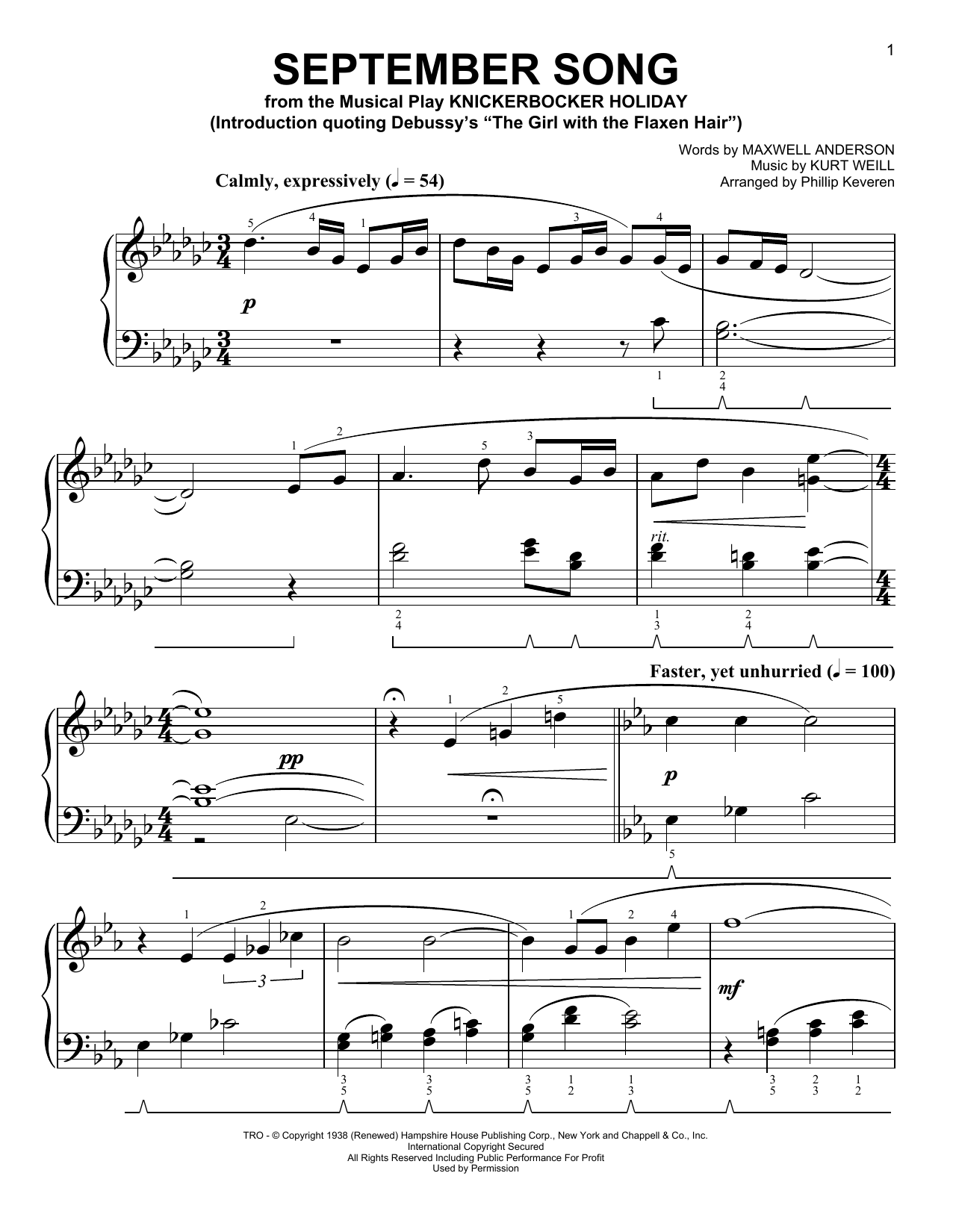 Product picture to: September Song [Classical version] (arr. Phillip Keveren)