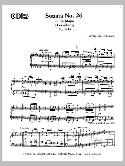 Produktbild zu:  Sonata No. 26 In E-flat Major (les Adieux), Op. 81a - Ludwig van Beethoven