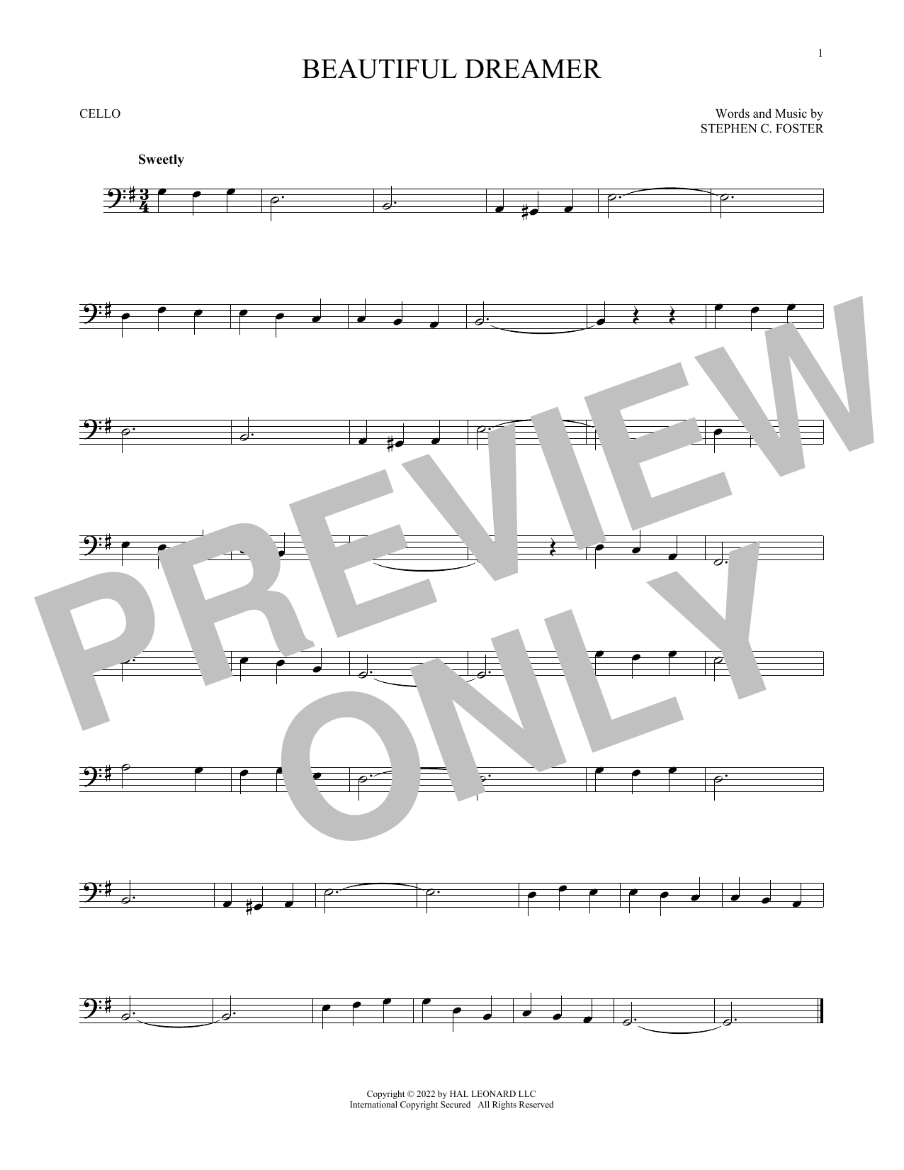 Produktgalerie: Seite 1 von 1 Beautiful Dreamer, Stephen C. Foster, Violoncello