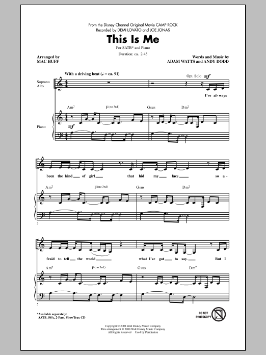 Product gallery: Page 1 of 1 This Is Me (from Camp Rock) (arr. Mac Huff), Demi Lovato & Joe Jonas