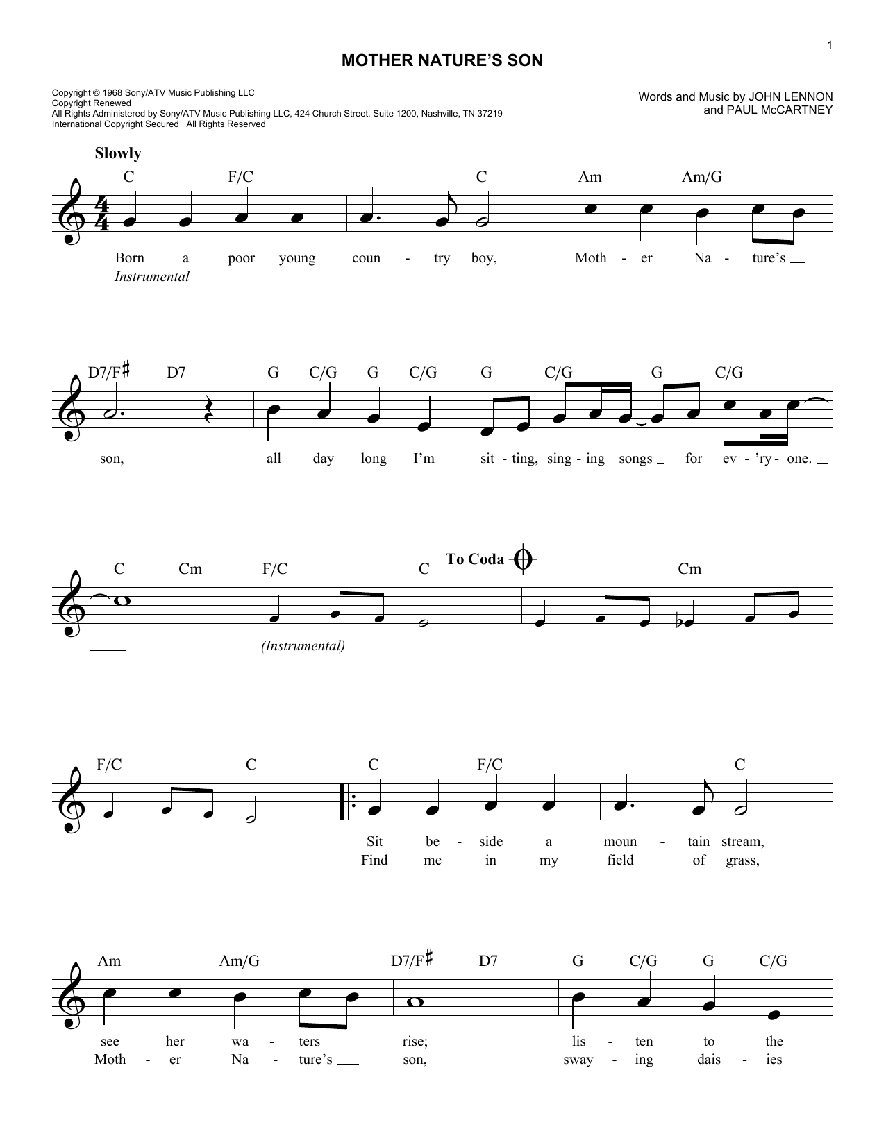 Product gallery: Page 1 of 1 Mother Nature's Son, The Beatles