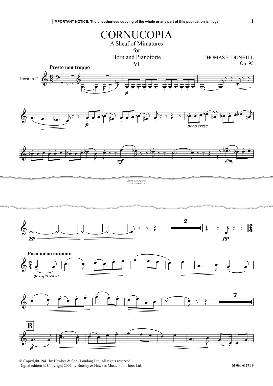 Produktgalerie: Seite 1 von 1 Cornucopia - A Sheaf of Miniatures for Horn and Pianoforte (VI), Thomas F. Dunhill, Horn, Klavier