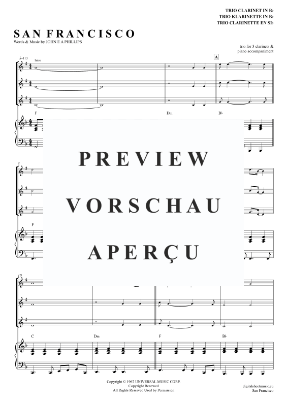 Produktgalerie: Seite 2 von 11 San Francisco, McKenzie, Scott, (Klarinetten Trio + Klavier)