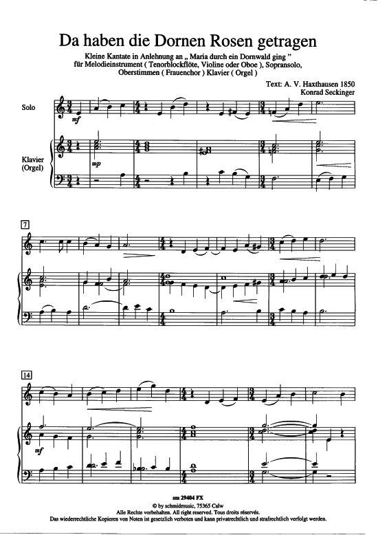 Product picture to: Da haben die Dornen Rosen getragen Konrad Seckinger (Klavier-Partitur)