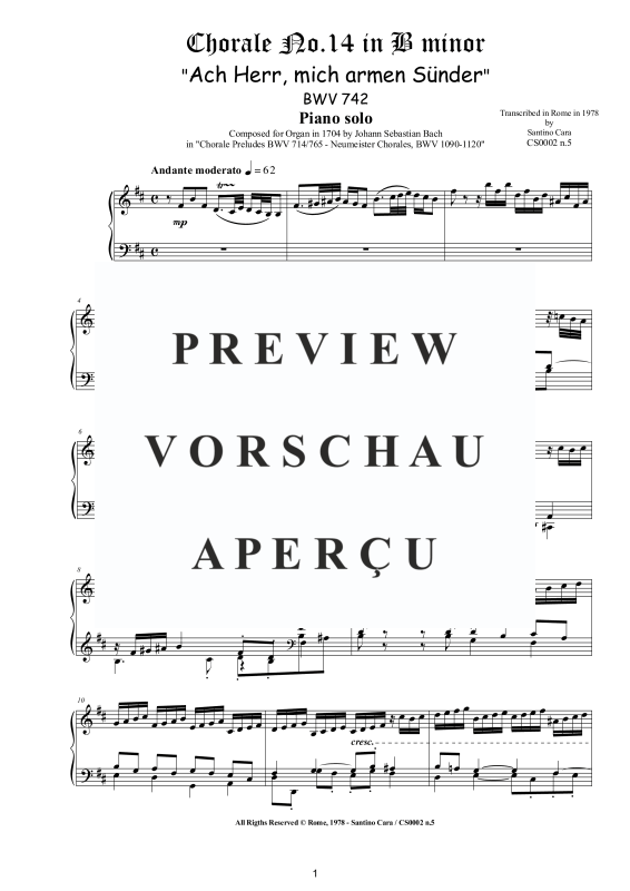 Product gallery: Page 2 of 3 Choral No.14 in H-Moll (Ach Herr, mich armen Sünder) BWV 742, , Solo Piano