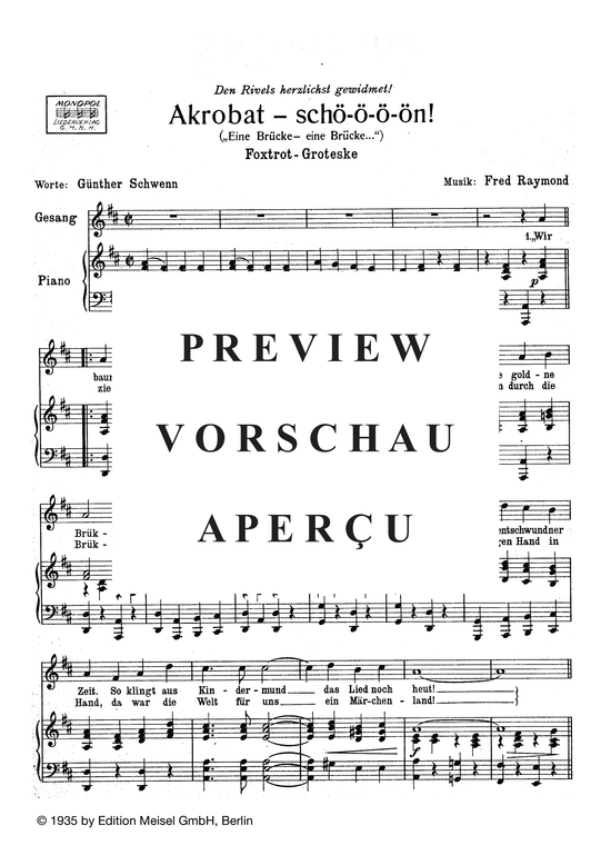 Produktgalerie: Seite 4 von 4 Akrobat schö-ö-ö-ön! (Eine Brücke, eine Brücke), 	, Klavier und Gesang