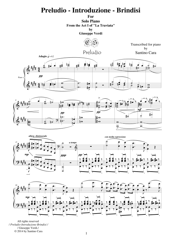 Produktbild zu: La Traviata - (Act 1) Preludio-Introduzione-Brindisi - Piano VerionGiuseppe Verdi