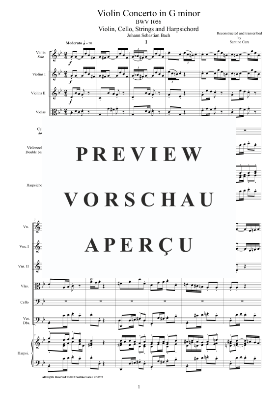 Produktgalerie: Seite 2 von 11 Violin Konzert in G-Moll BWV 1056, , Gemischtes Ensemble Violine, Violoncello, Streicher und Cembalo BC
