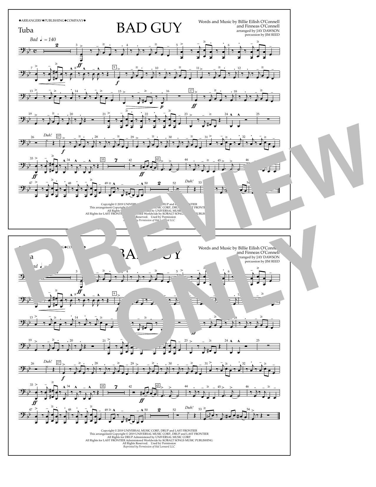Produktbild zu: Bad Guy (arr. Jay Dawson) - Tuba