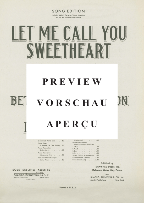 Produktgalerie: Seite 2 von 8 Let Me Call You Sweatheart , Midler, Bette  , (Stimmen in Es, B + C)