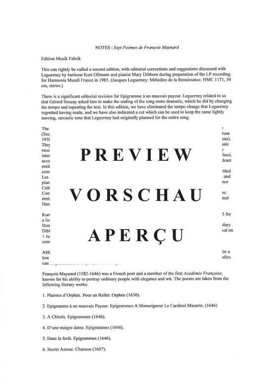 Product gallery: Page 4 of 21 Sept Poèmes de François Maynard , , (medium voice + piano)