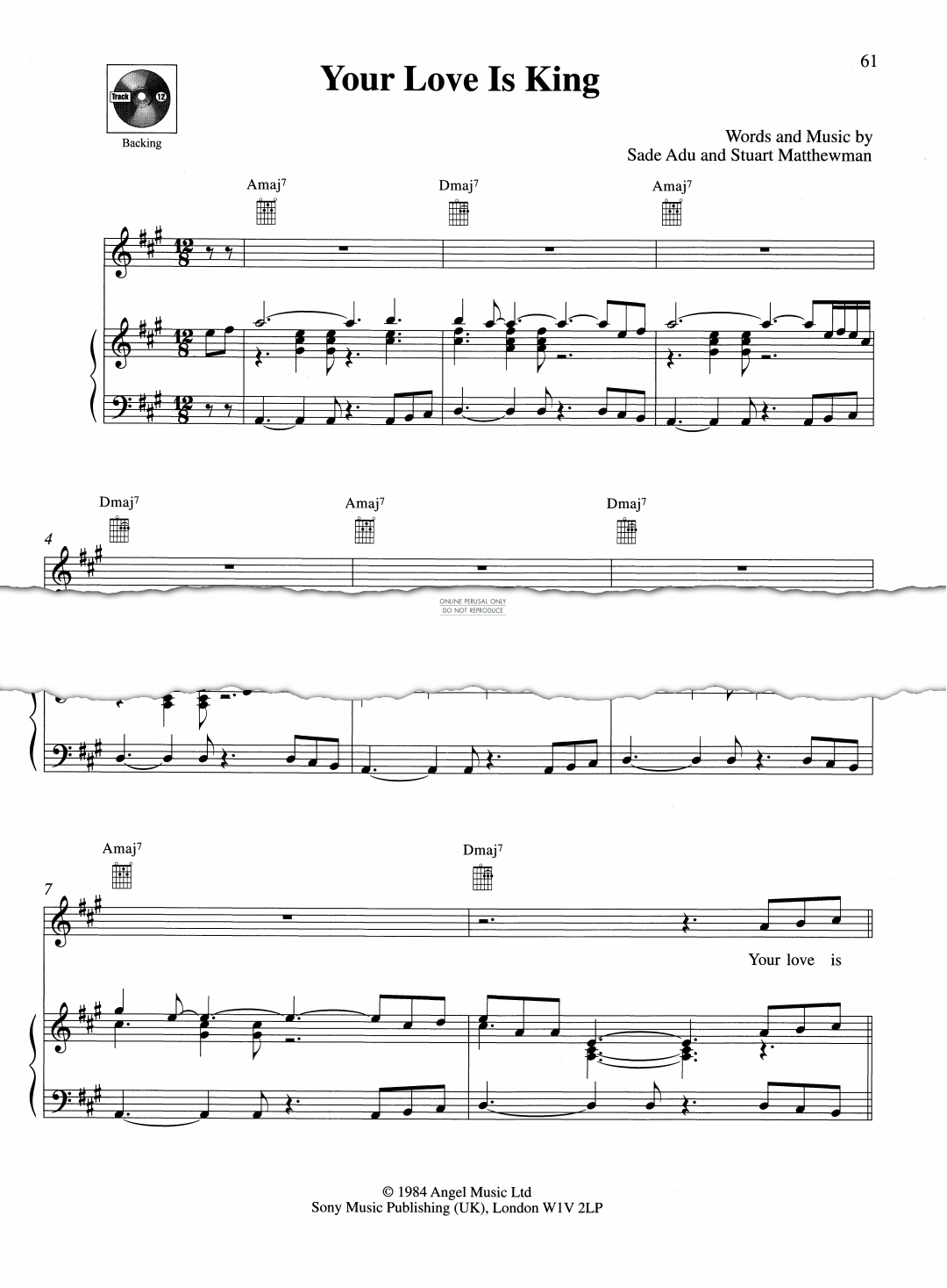 Produktgalerie: Seite 1 von 1 Your Love Is King, Sade, Gesang, Gitarre, Klavier
