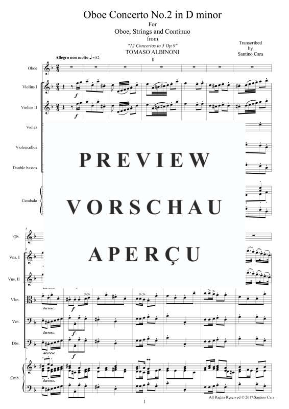 Produktgalerie: Seite 2 von 11 Concerto No.2 in D-Moll Op.9, , Oboe Solo, Streicher Ensemble und Cembalo BC
