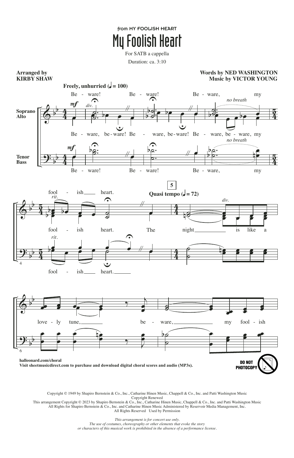 Product picture to: My Foolish Heart (arr. Kirby Shaw)