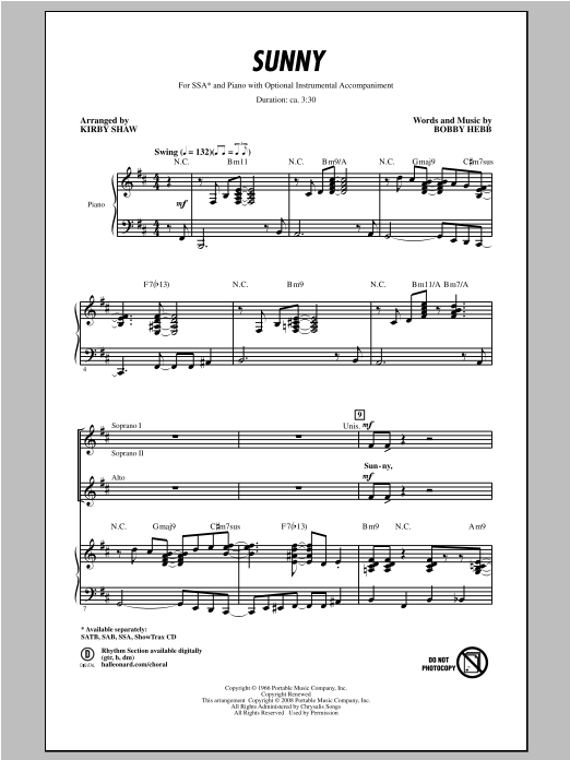 Product gallery: Page 1 of 1 Sunny (arr. Kirby Shaw), Bobby Hebb